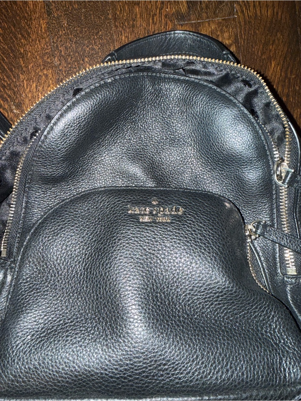 kate spade black pebbled leather mini backpack with gold logo - Picture 2 of 6